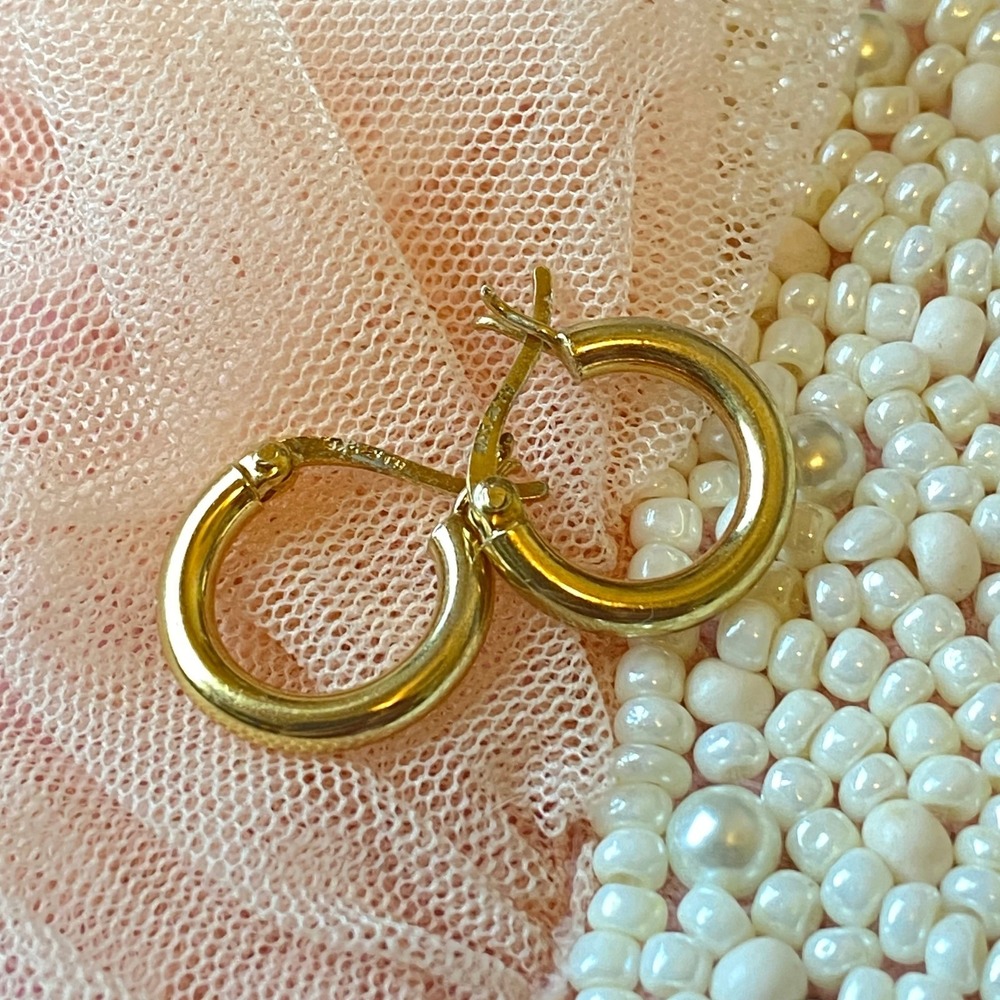 Small Gold Over Sterling 925 Hoop Earrings Women's Classic Minimalist Timeless